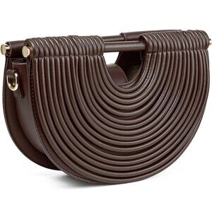 Women’s Slouchy PU Leather Woven Crossbody Bag in Coffee - Fashion Tote with Pus